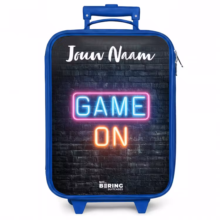 Kinderkoffer met naam - Blauw - Game - Neon - Muur — 1