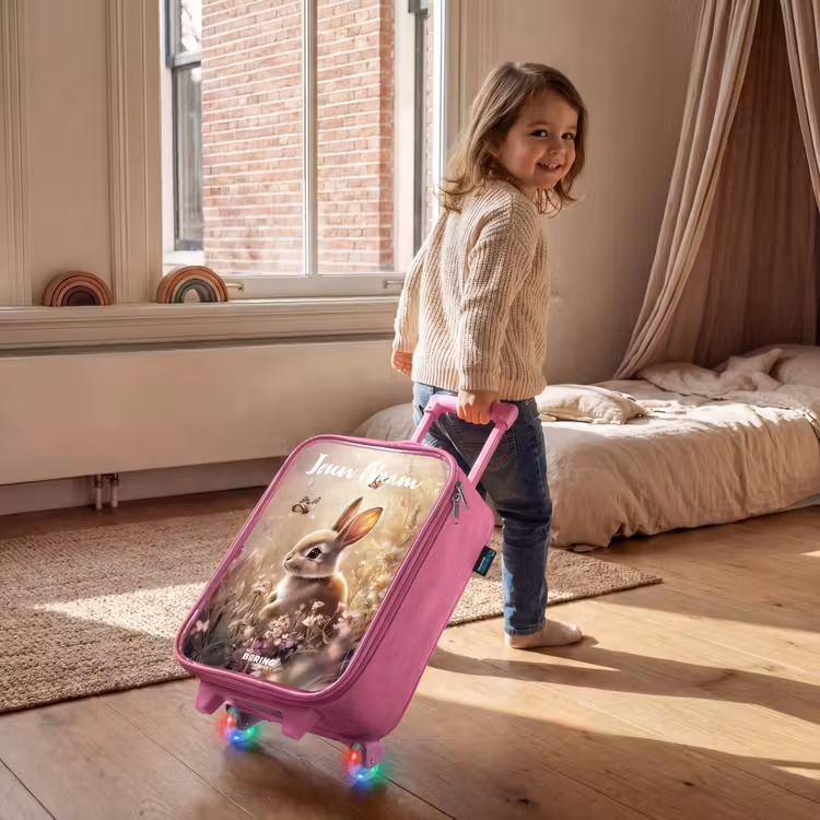 Kinderkoffer met naam - Roze - Konijntje - Bruin - Bloemen - Vlinders — 3