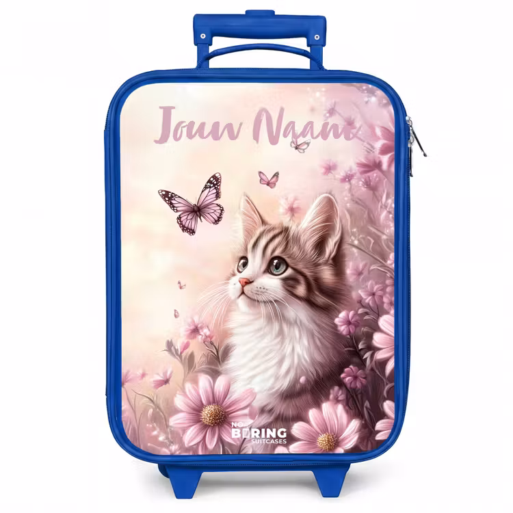 Kinderkoffer met naam - Blauw - Kitten - Vlinders - Paars - Bloemen — 1