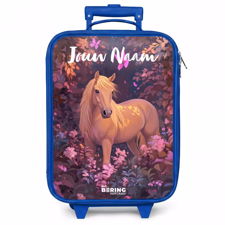 Kinderkoffer met naam - Blauw - Paard - Bloemen - Paars - Vlinder — 1