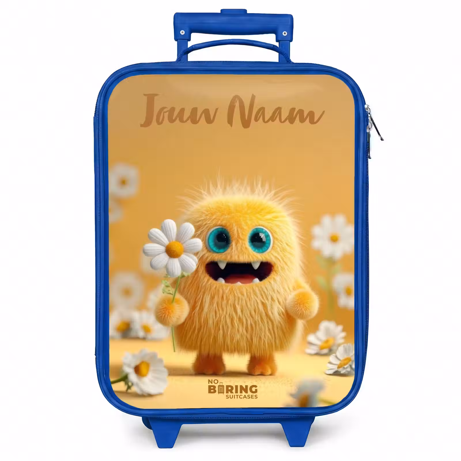 Kinderkoffer met naam - Blauw - Monster - Wezen - Bloem - Geel — 1