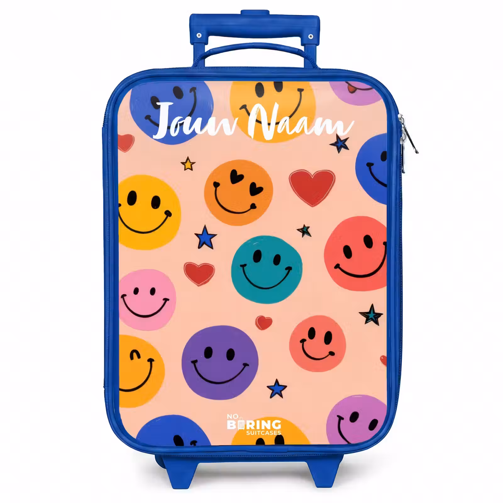 Kinderkoffer met naam - Blauw - Vrolijk Smiley-patroon — 1