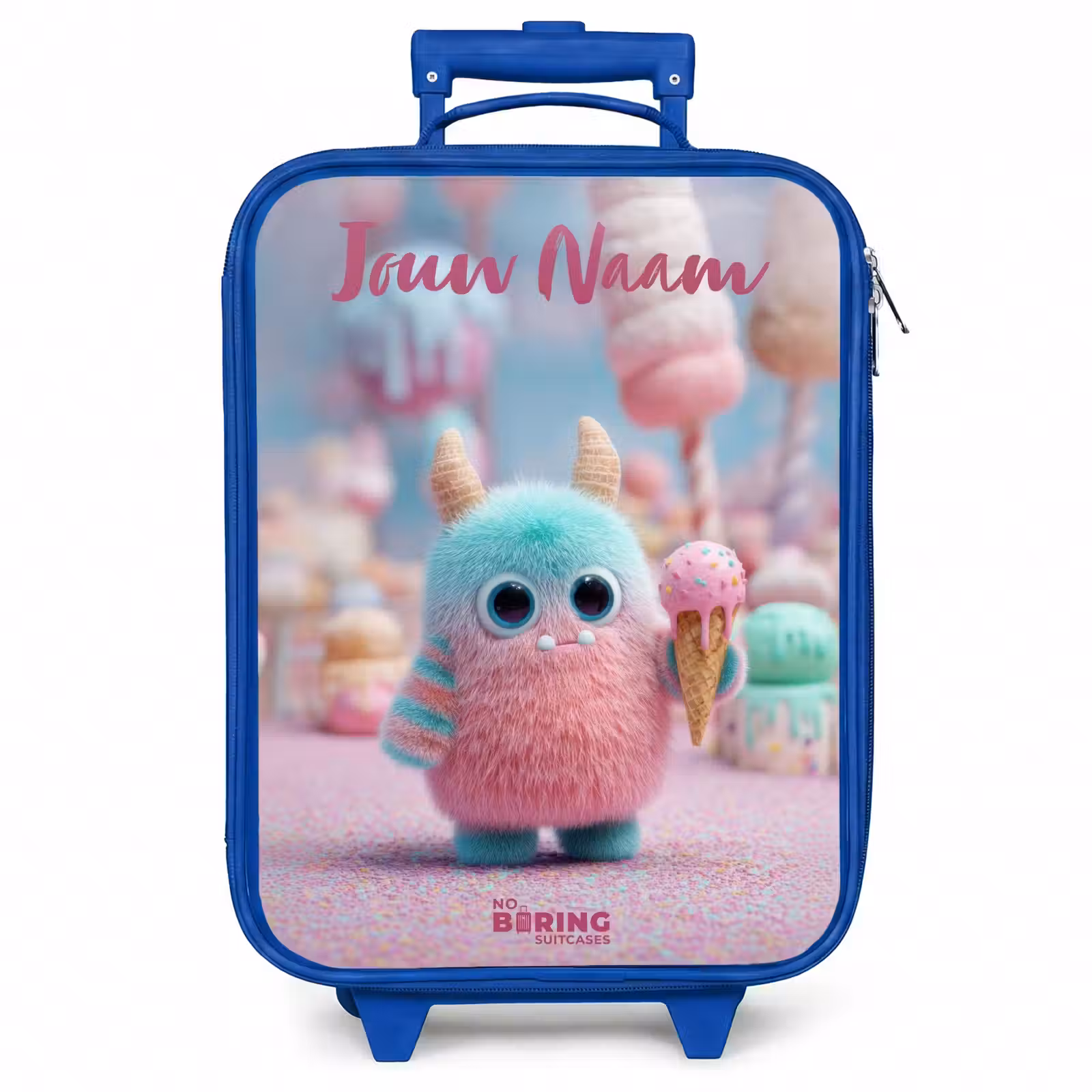 Kinderkoffer met naam - Blauw - Zoet Monstersnoep Avontuur — 1