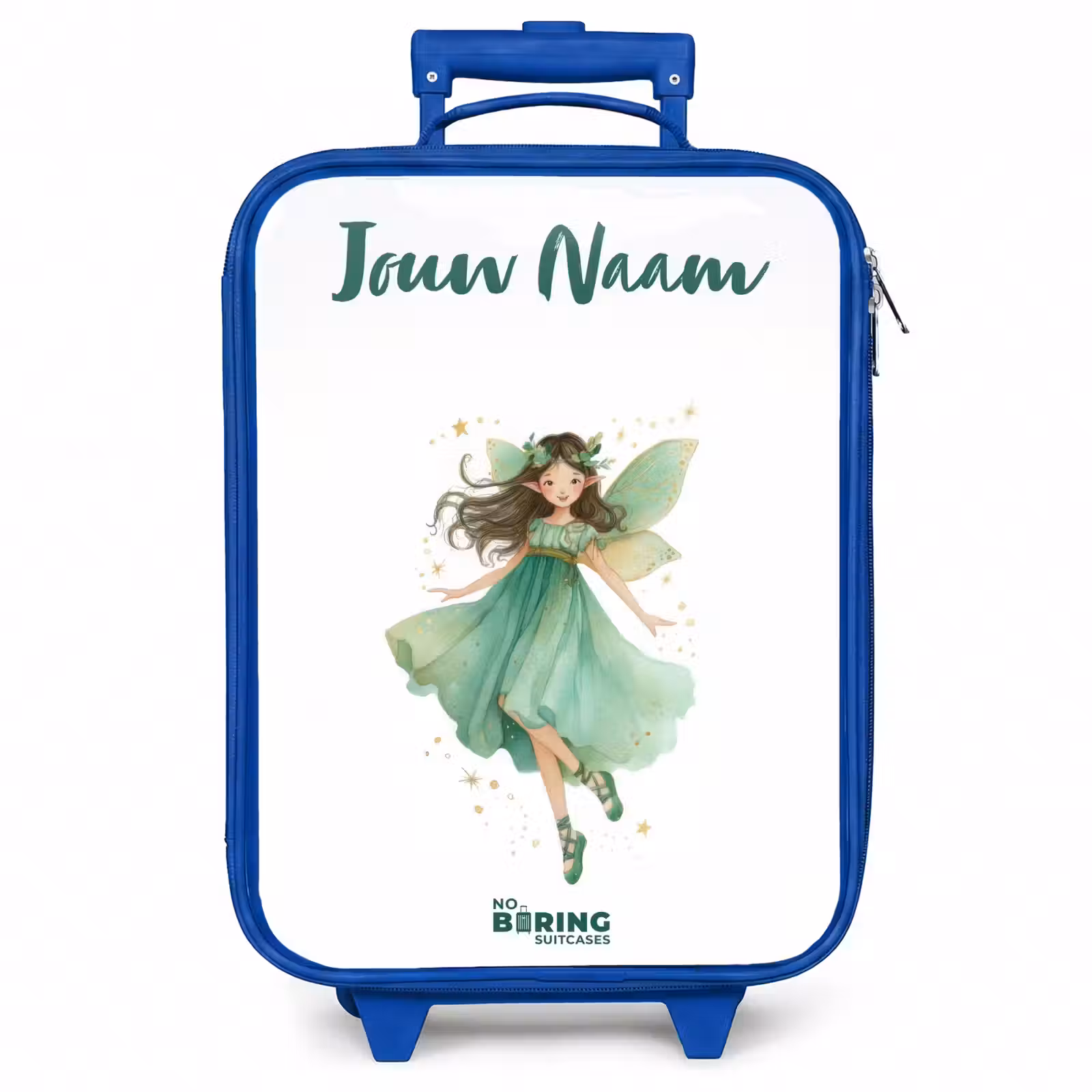 Kinderkoffer met naam - Blauw - Zwevende groene elf — 1