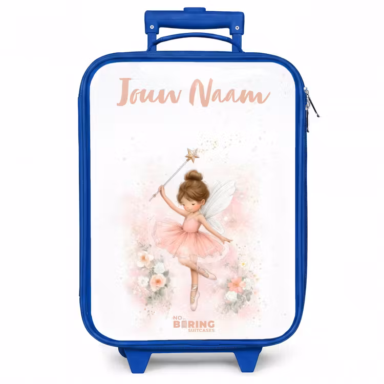 Kinderkoffer met naam - Blauw - Ballerina fee in roze — 1