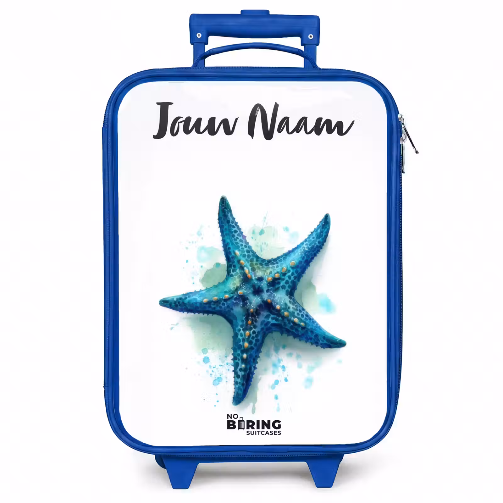 Kinderkoffer met naam - Blauw - Blauwe Zeester op Witte Achtergrond — 1