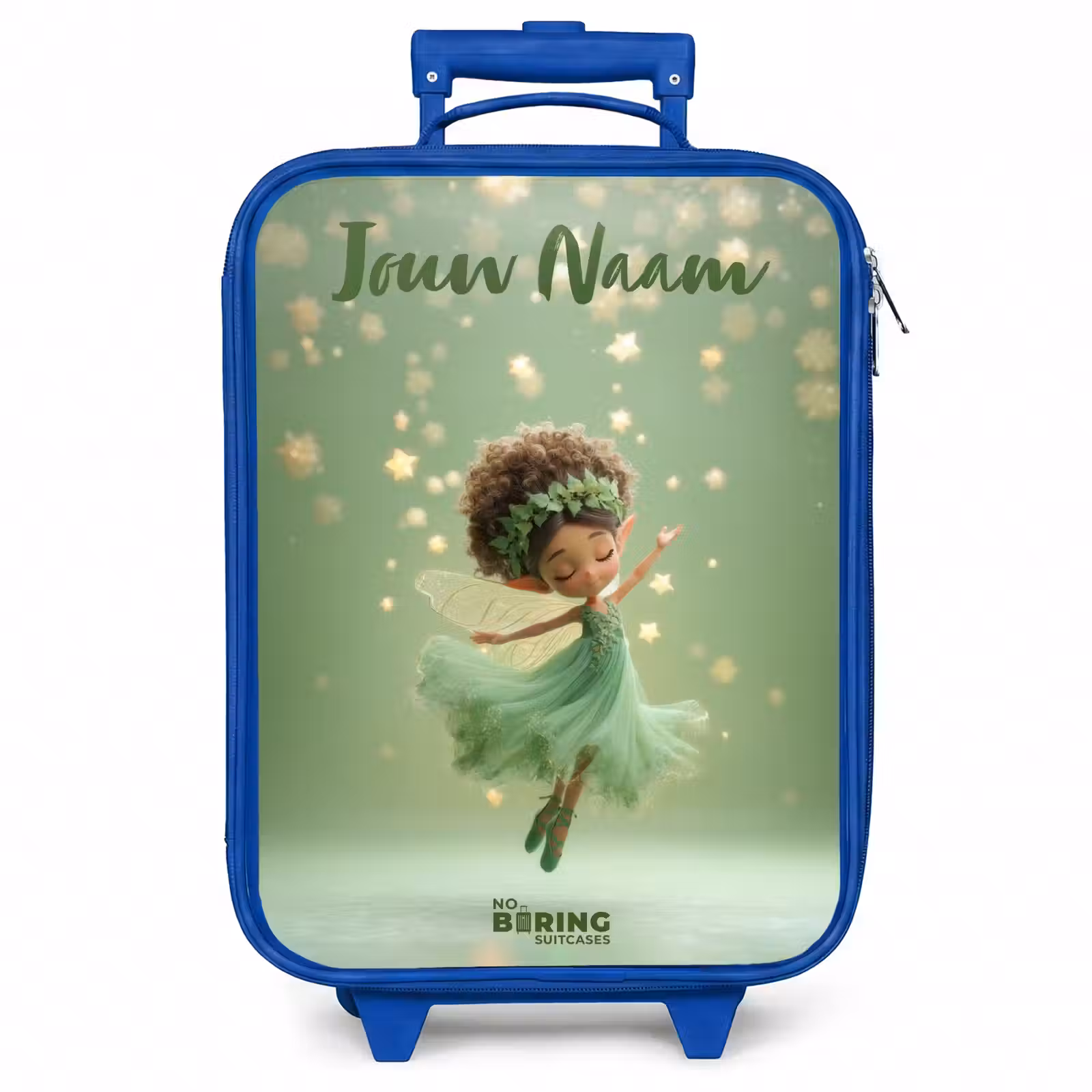 Kinderkoffer met naam - Blauw - Dansende fee in groen licht — 1