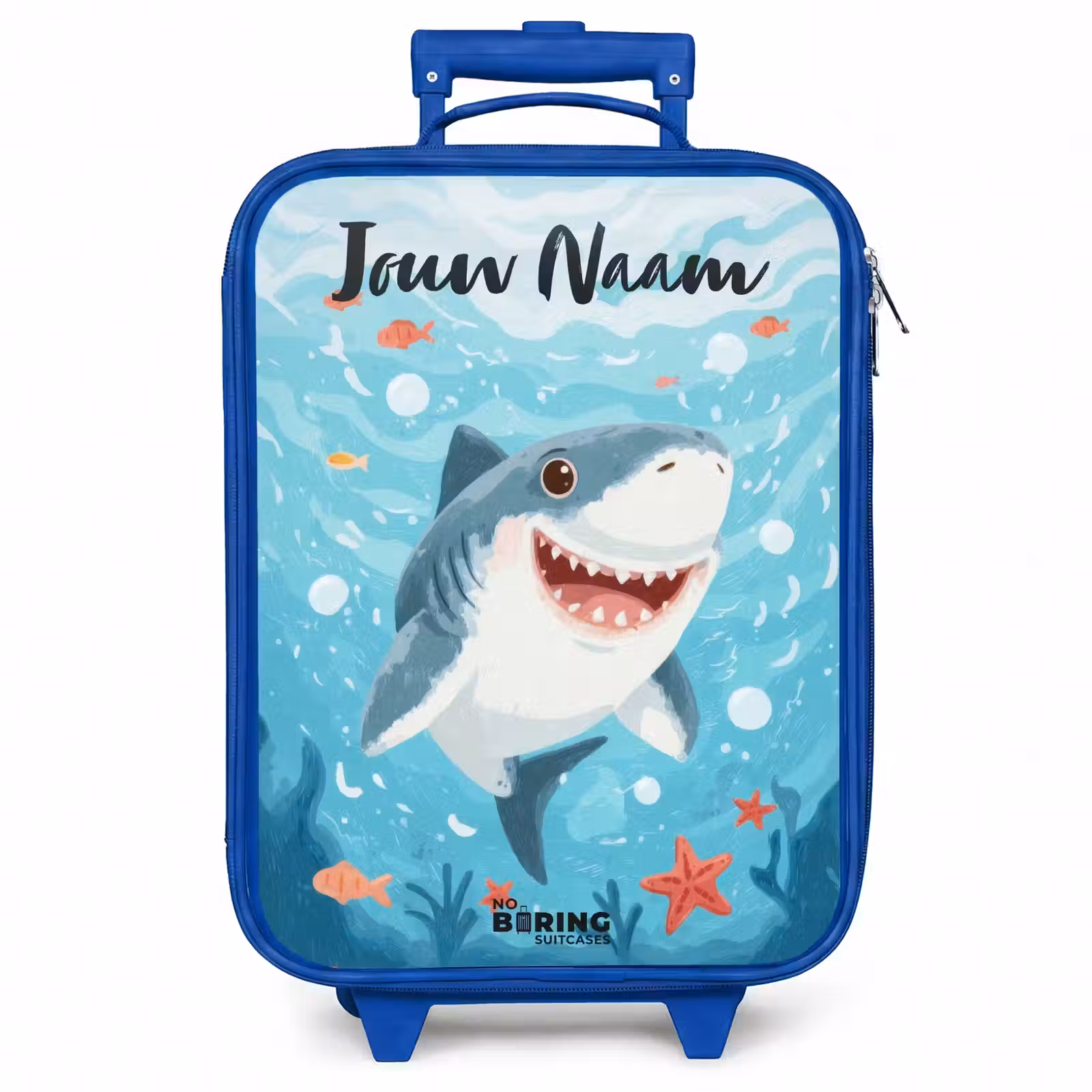 Kinderkoffer met naam - Blauw - Haai - Water - Zee — 1
