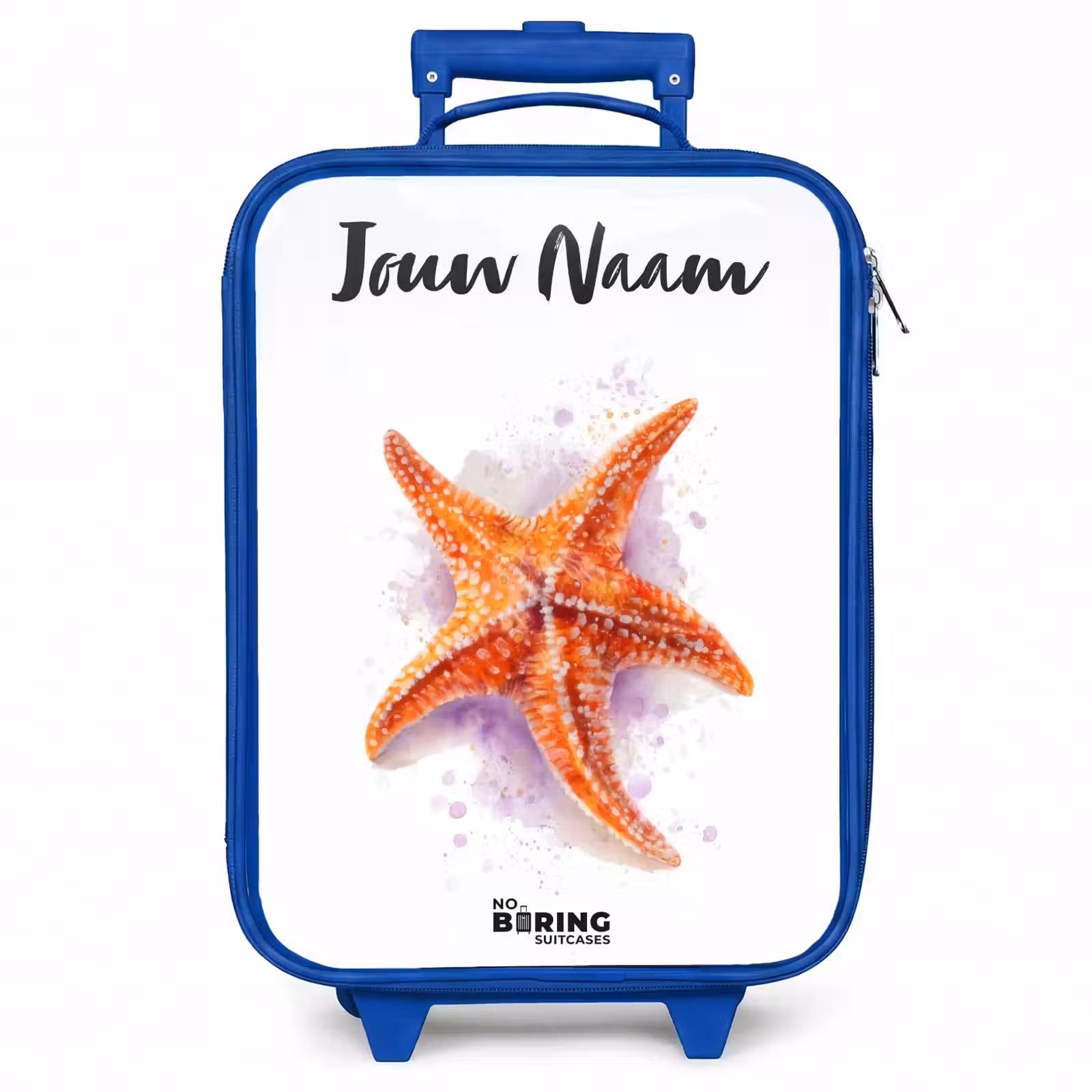 Kinderkoffer met naam - Blauw - Oranje Zeester Illustratie — 1