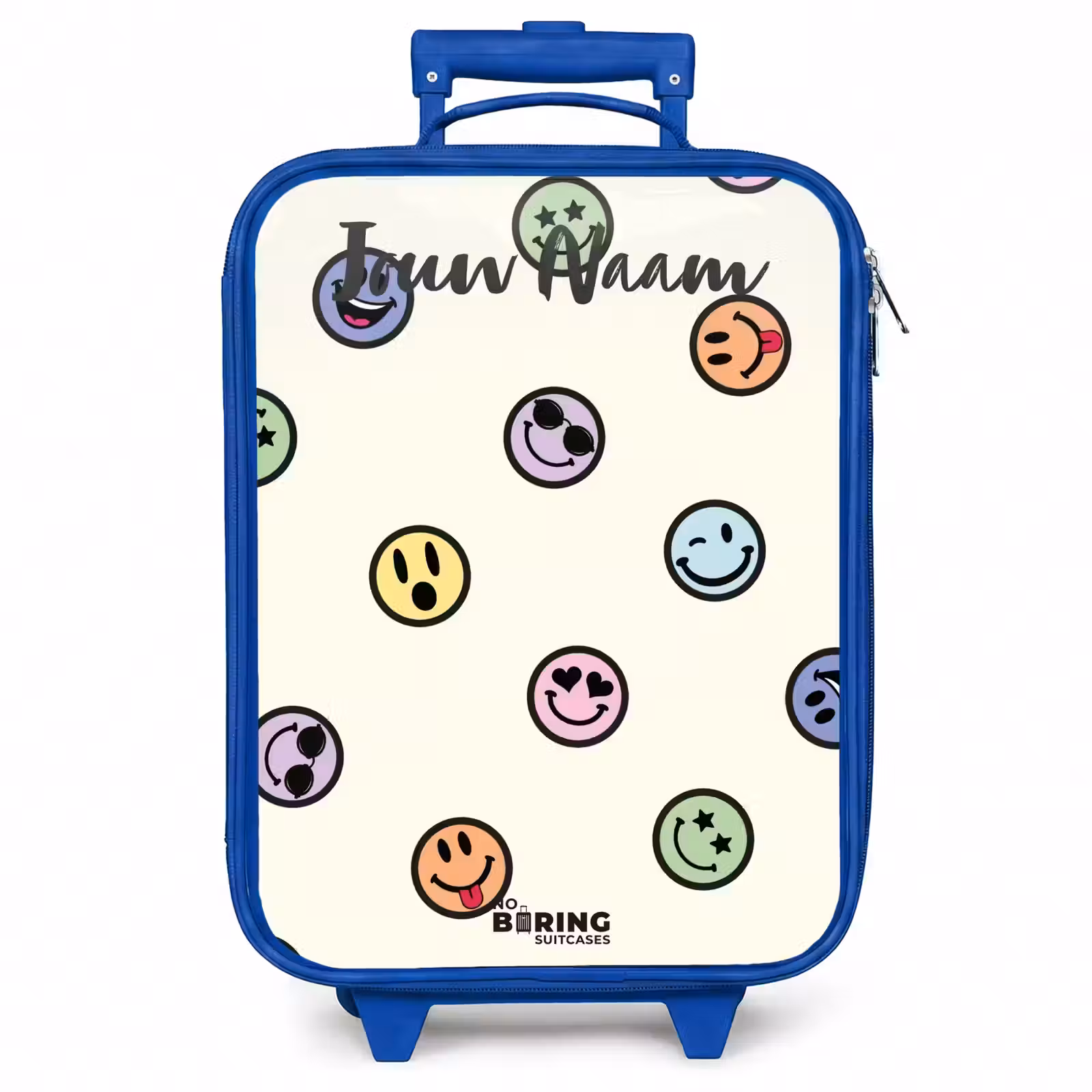 Kinderkoffer met naam - Blauw - Speelse smiley-mix — 1
