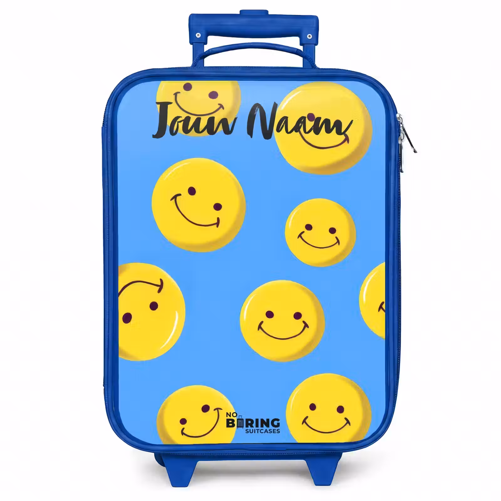 Kinderkoffer met naam - Blauw - Vrolijke smileyregen — 1