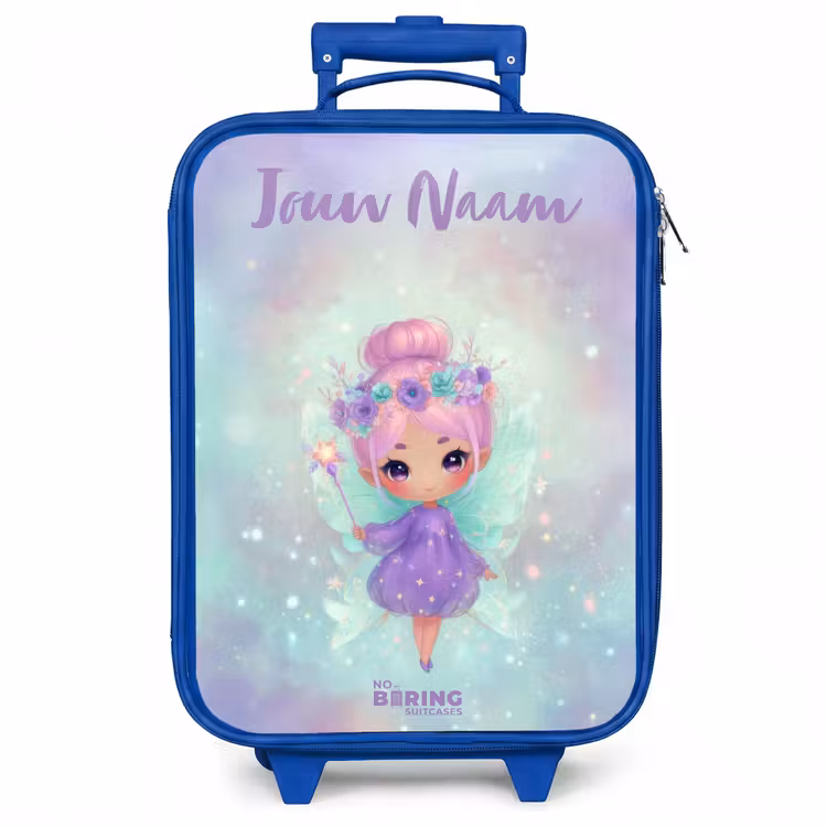 Kinderkoffer met naam - Blauw - Bloemenfee in pastelglans — 1