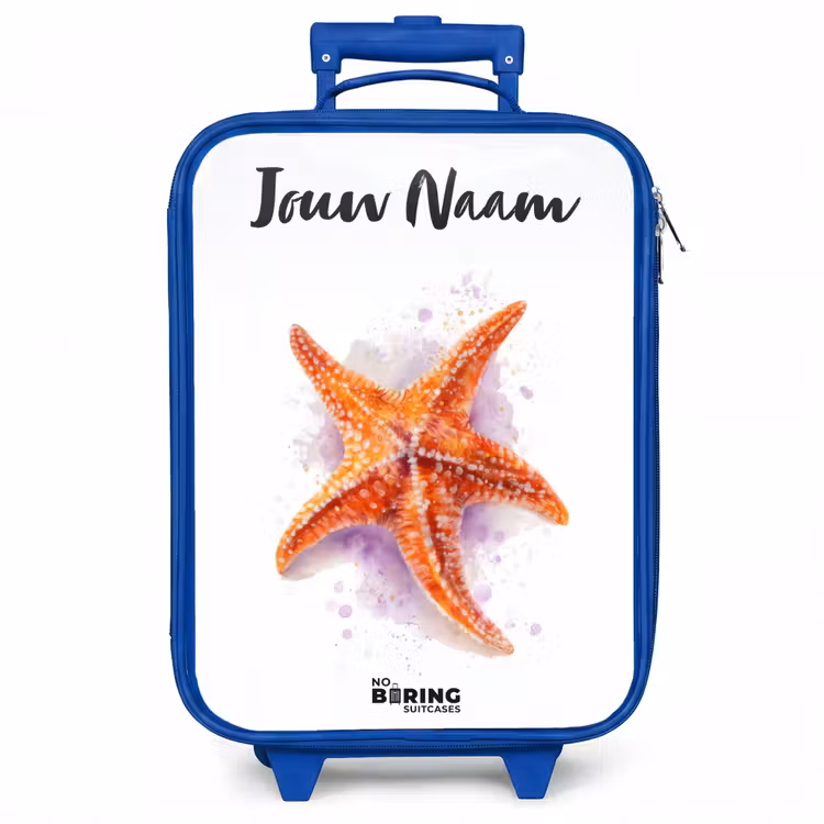 Kinderkoffer met naam - Blauw - Oranje Zeester Illustratie — 1