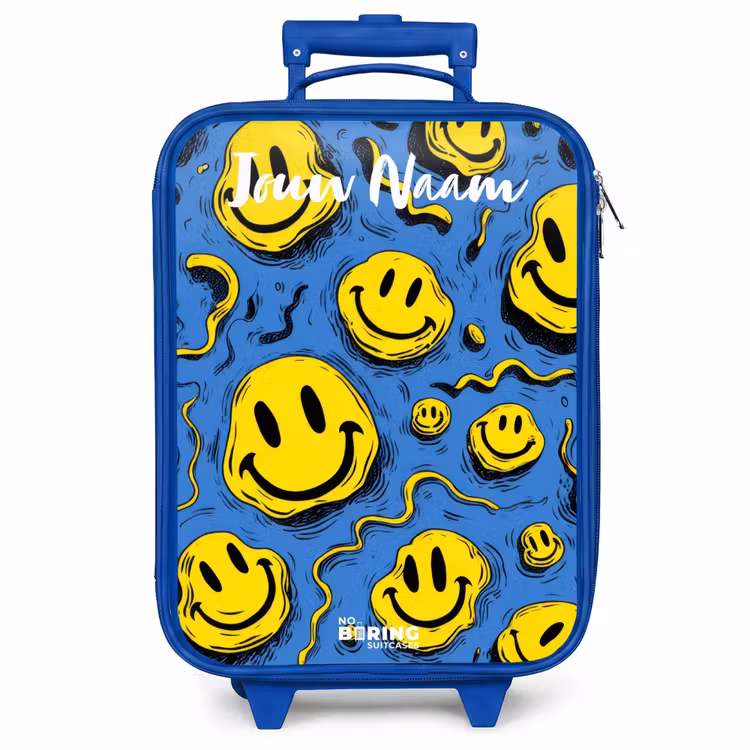 Kinderkoffer met naam - Blauw - Smiley - Blauw - Geel — 1