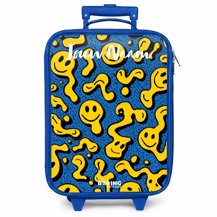 Kinderkoffer met naam - Blauw - Smiley - Geel - Blauw — 1