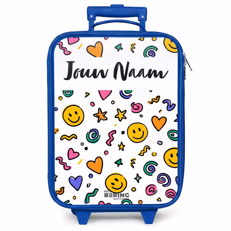 Kinderkoffer met naam - Blauw - Smiley - Hartje - Ster — 1