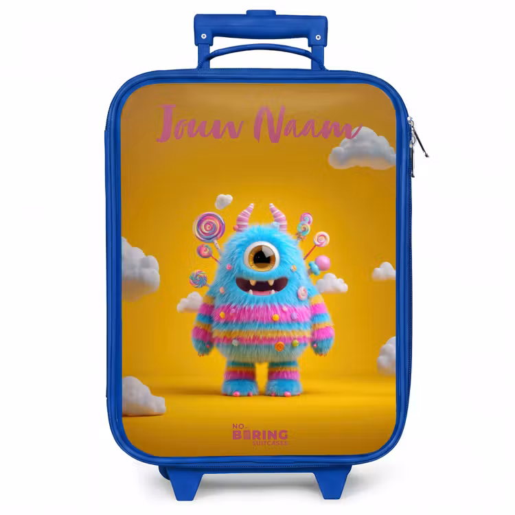 Kinderkoffer met naam - Blauw - Snoep - Monster - Regenboog — 1