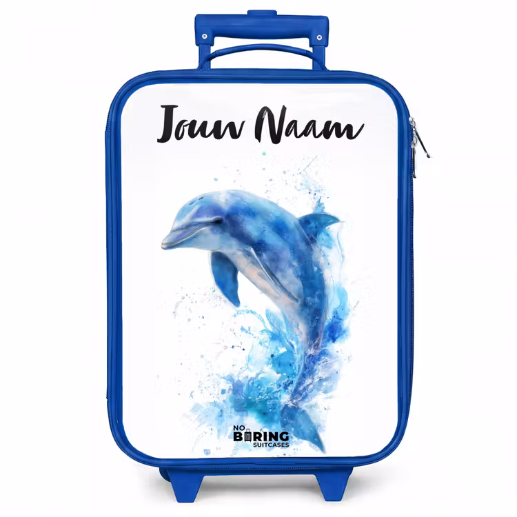 Kinderkoffer met naam - Blauw - Springende blauwe dolfijn — 1