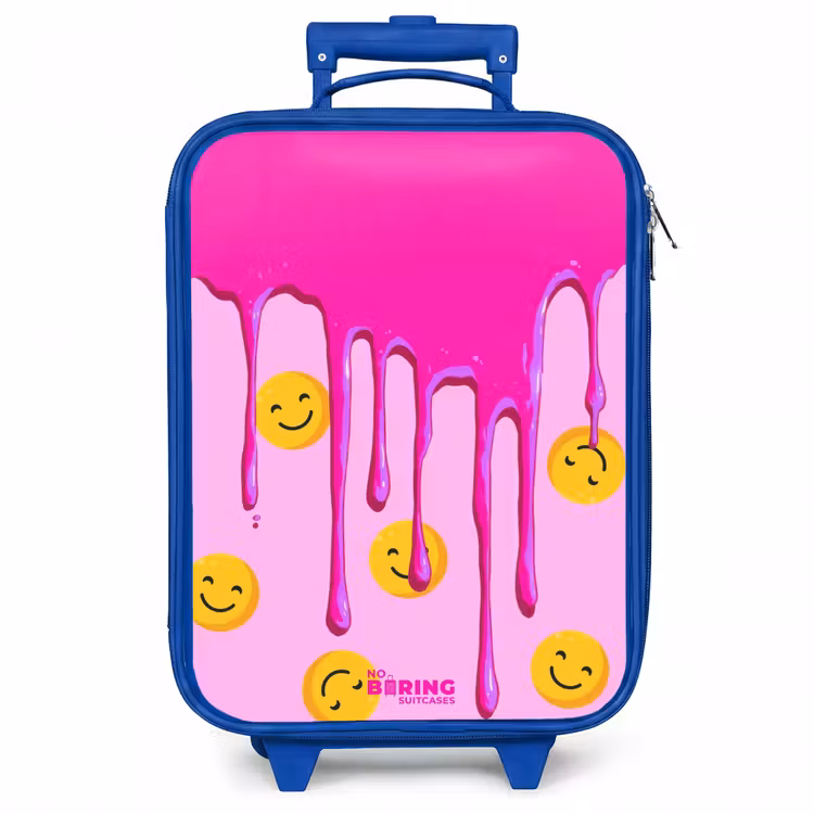 Kinderkoffer met naam - Blauw - Verf - Smiley - Roze — 1