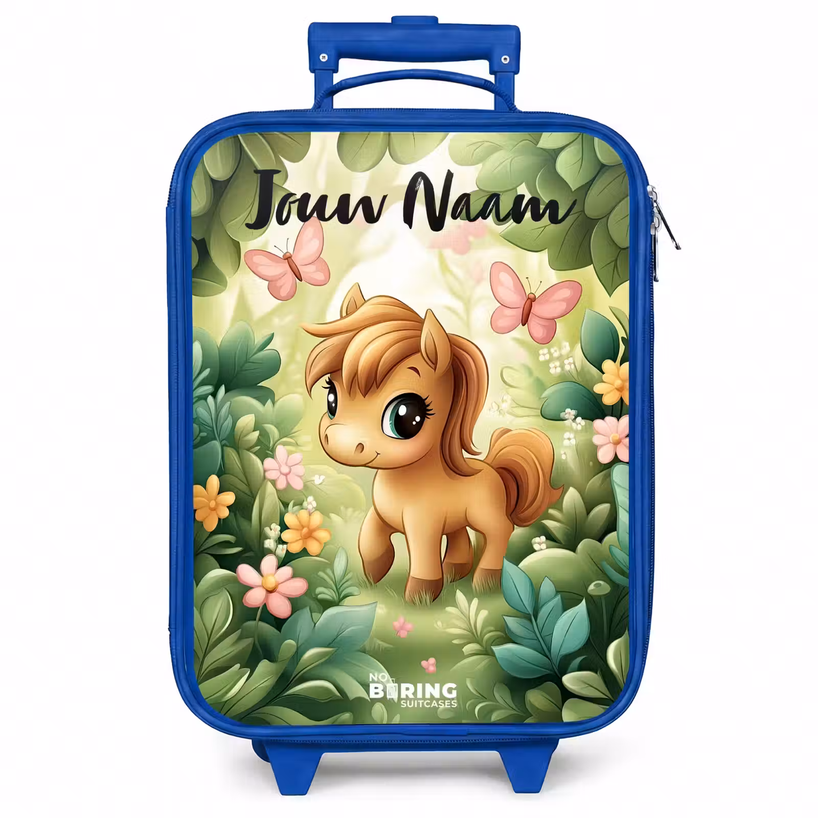 Kinderkoffer met naam - Blauw - Paard - Bloemen - Vlinders — 1