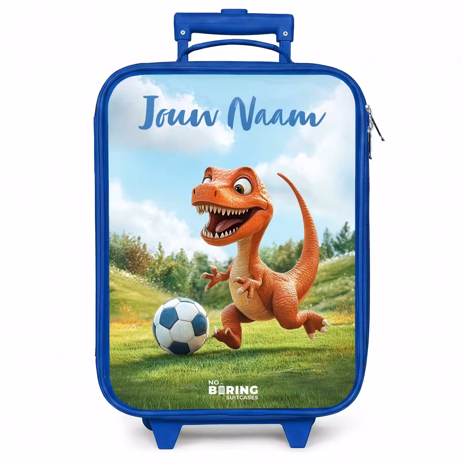 Kinderkoffer met naam - Blauw - Voetbal - Dino - Sport — 1
