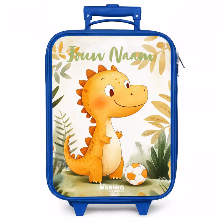 Kinderkoffer met naam - Blauw - Dino - Voetbal - Oranje — 1