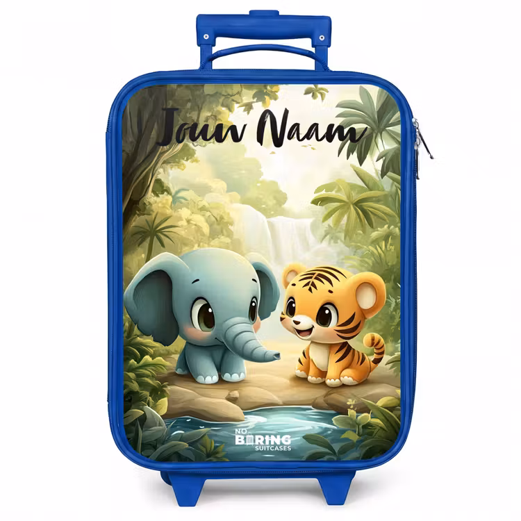 Kinderkoffer met naam - Blauw - Olifant - Tijger - Bos - Jungle — 1