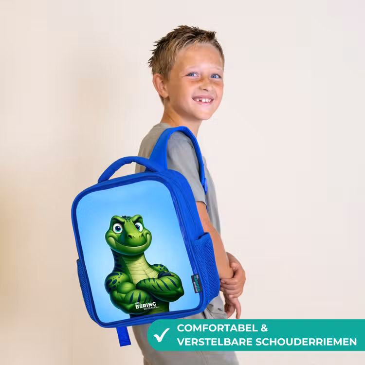 Kinderrugzak met naam - Blauw - Spierbundelsaurus — 4
