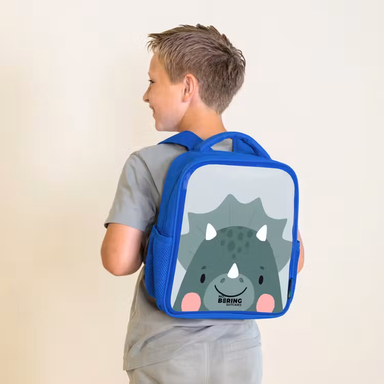 Kinderrugzak met naam - Blauw - Tigo triceratops — 3