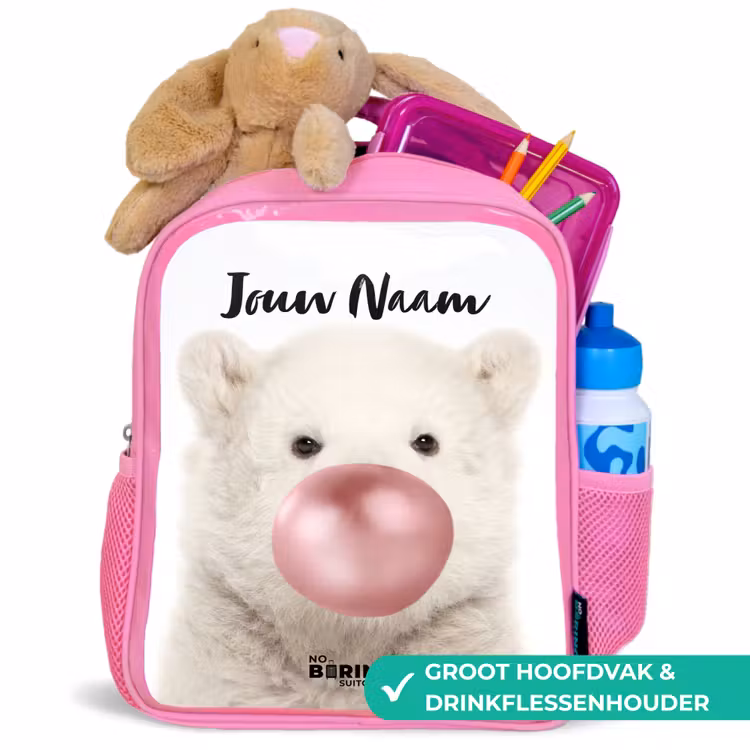 Kinderrugzak met naam - Roze - Bubblegum beer — 2