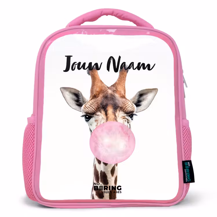 Kinderrugzak met naam - Roze - Kauwende Kobus — 1