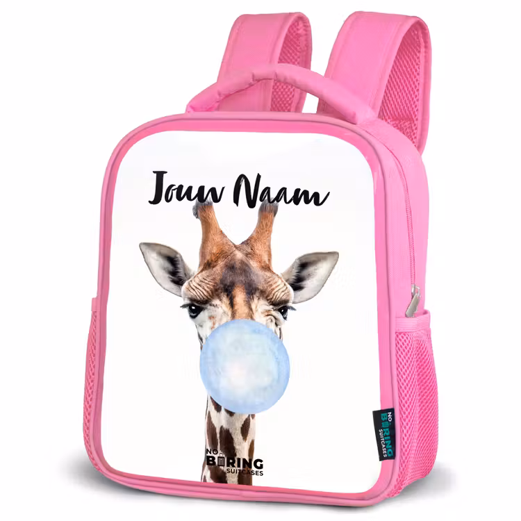 Kinderrugzak met naam - Roze - Kauwende Kobus blauw — 6