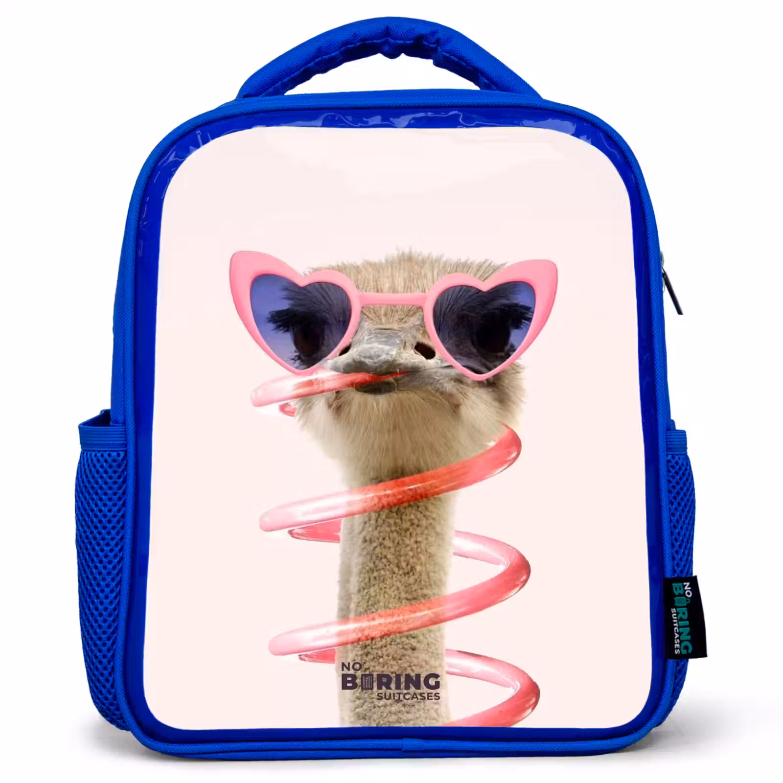 Kinderrugzak met naam - Blauw - Sierk Struisvogel Roze — 1