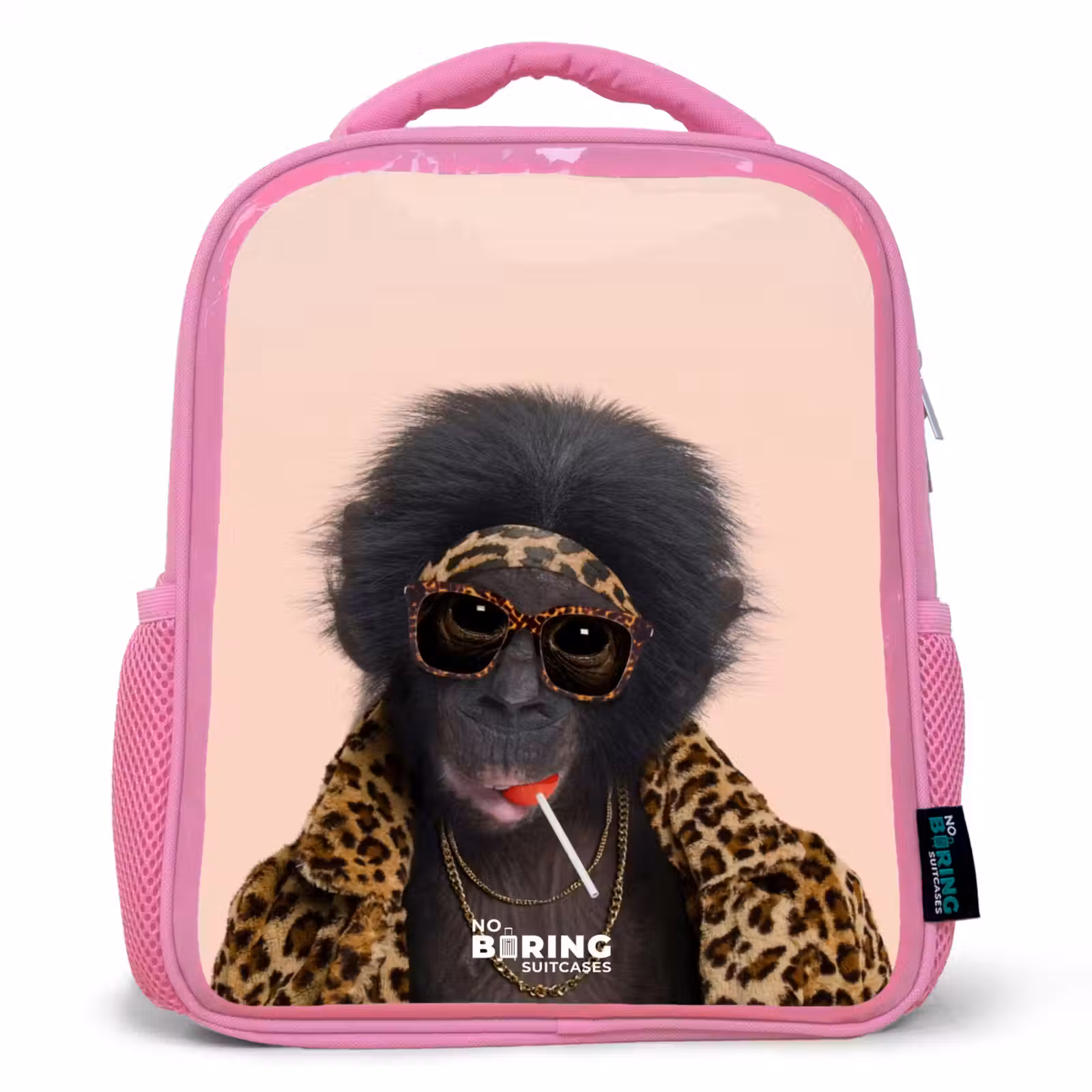 Kinderrugzak met naam - Roze - Aap met Loly — 1