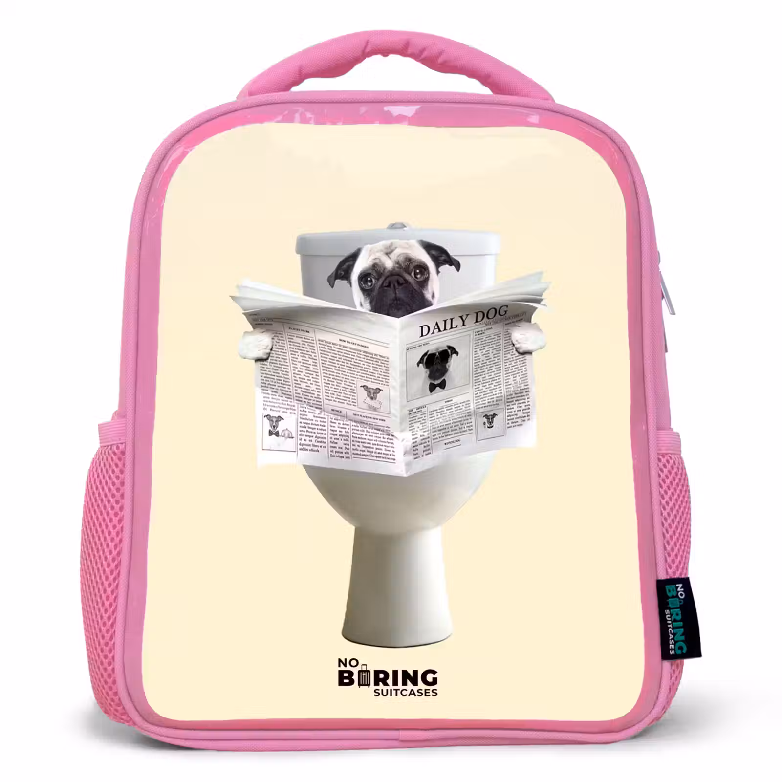 Kinderrugzak met naam - Roze - Hondje Leest de Krant — 1