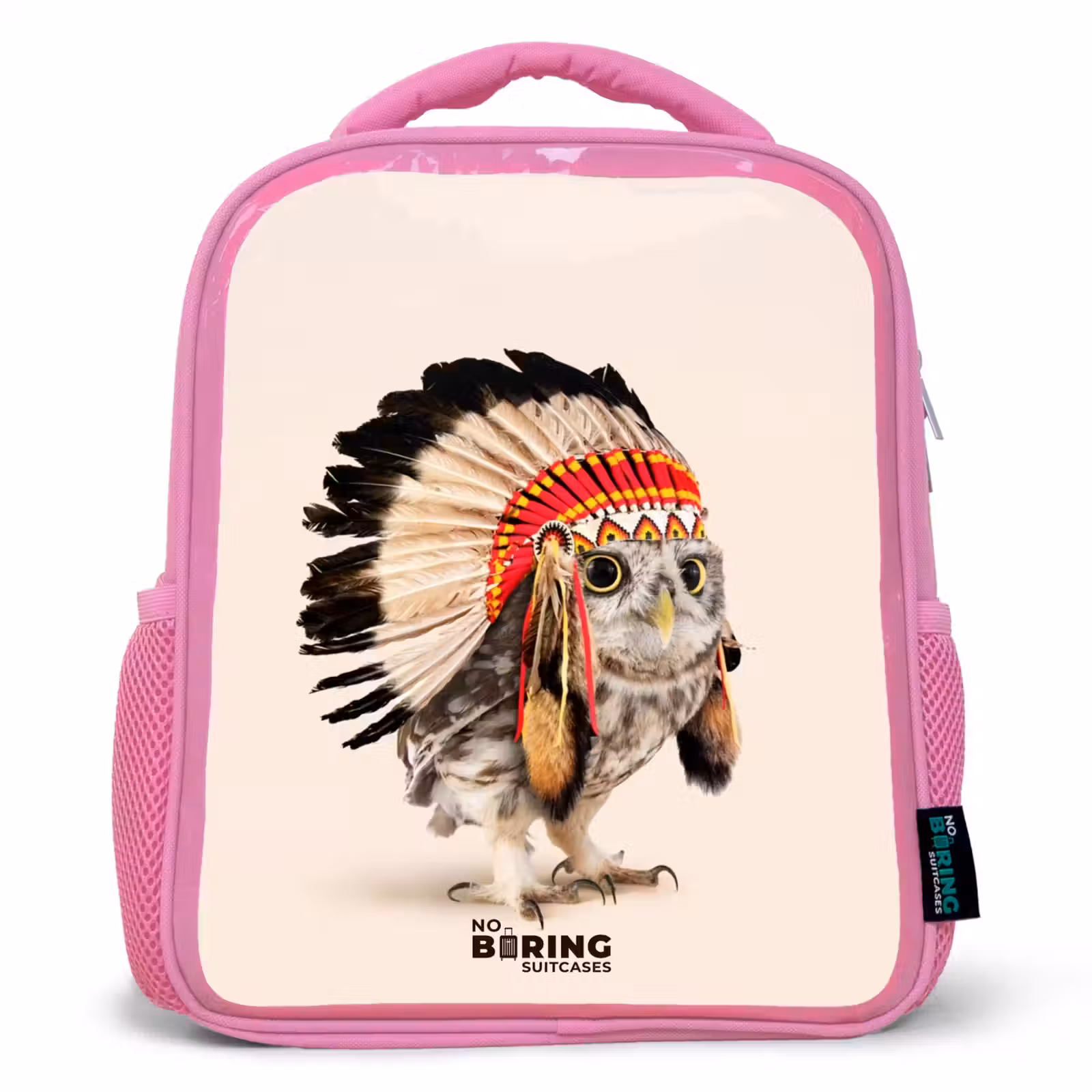 Kinderrugzak met naam - Roze - Uil als Indiaan — 1
