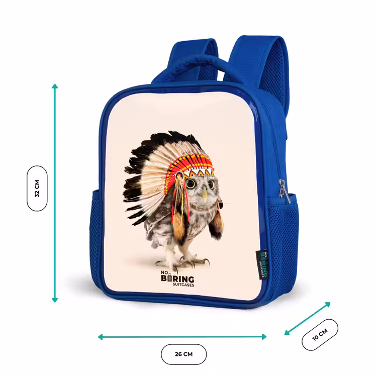 Kinderrugzak met naam - Blauw - Uil als Indiaan — 6