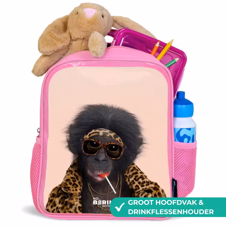 Kinderrugzak met naam - Roze - Aap met Loly — 2