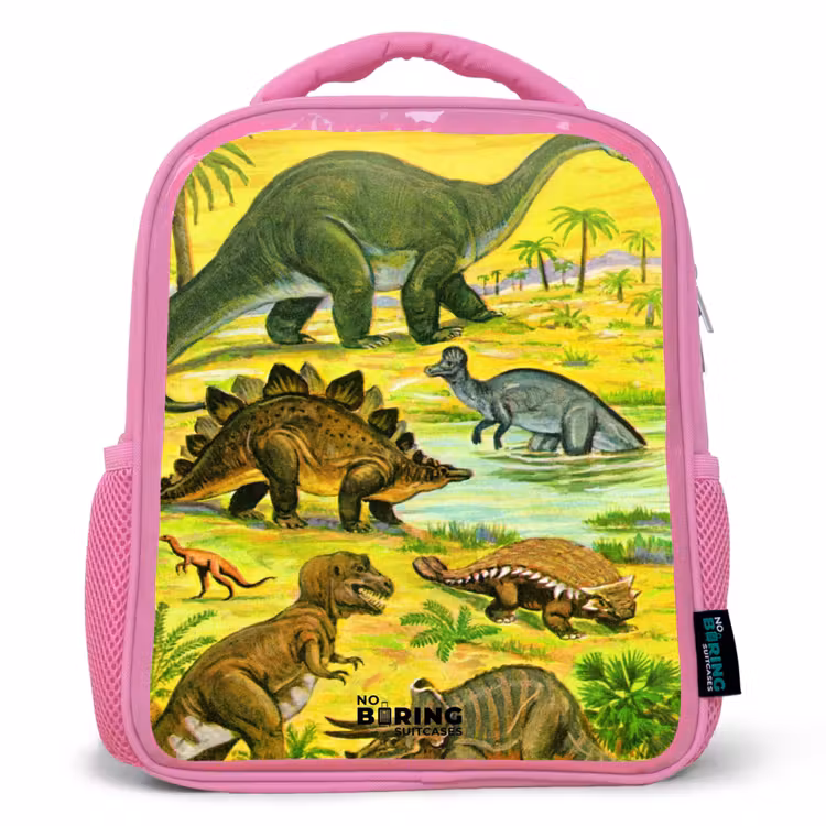 Kinderrugzak met naam - Roze - Dinosaurus in Dinosaurusland — 1