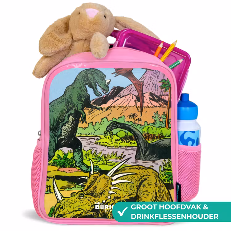 Kinderrugzak met naam - Roze - Feest in Dinosaurusland — 2