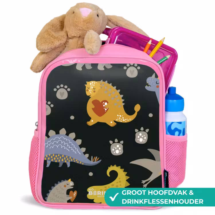 Kinderrugzak met naam - Roze - Liefdevolle dinosaurus — 2