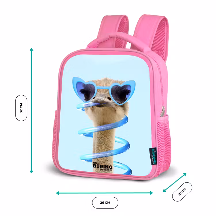 Kinderrugzak met naam - Roze - Sierk Struisvogel Blauw — 3
