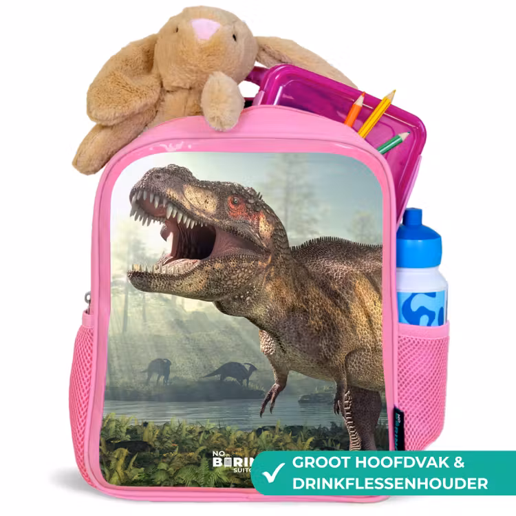 Kinderrugzak met naam - Roze - Thijs Tyrannosaurus — 2