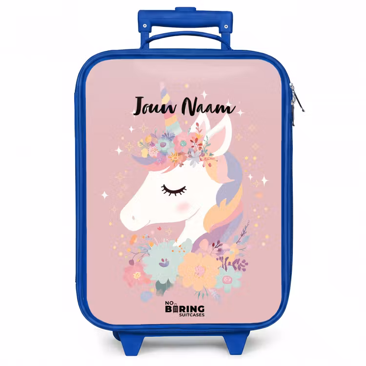 Kinderkoffer - Blauw - Eenhoorn - Roze - Bloemen — 1