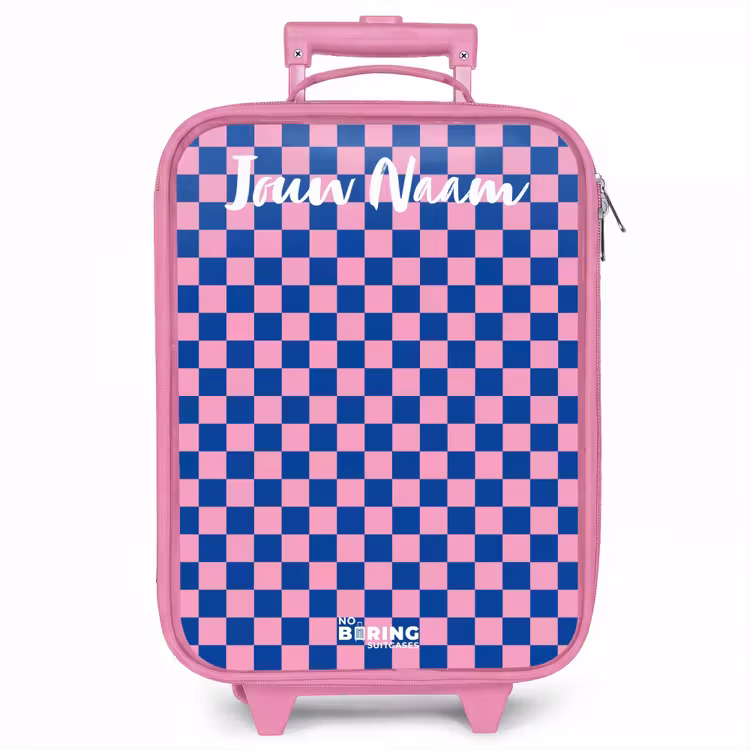 Kinderkoffer met naam - Roze - Blokjes - Blauw - Roze — 1