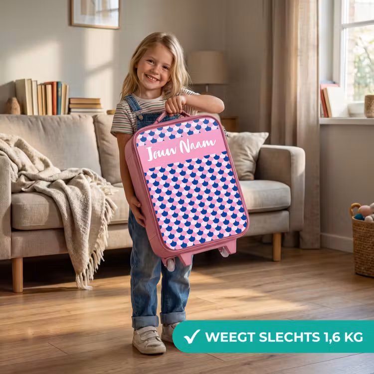 Kinderkoffer met naam - Roze - Schubben - Patroon - Blauw - Roze — 2