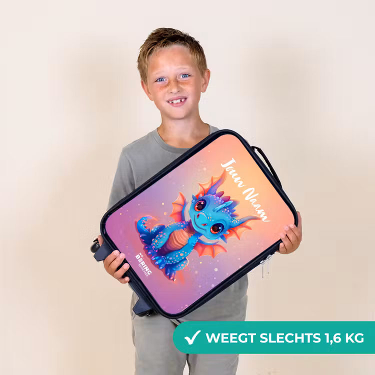 Kinderkoffer met naam - Zwart - Schattige baby draak — 2
