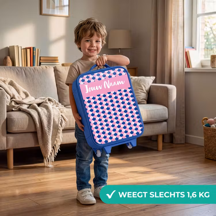 Kinderkoffer met naam - Blauw - Schubben - Patroon - Blauw - Roze — 2