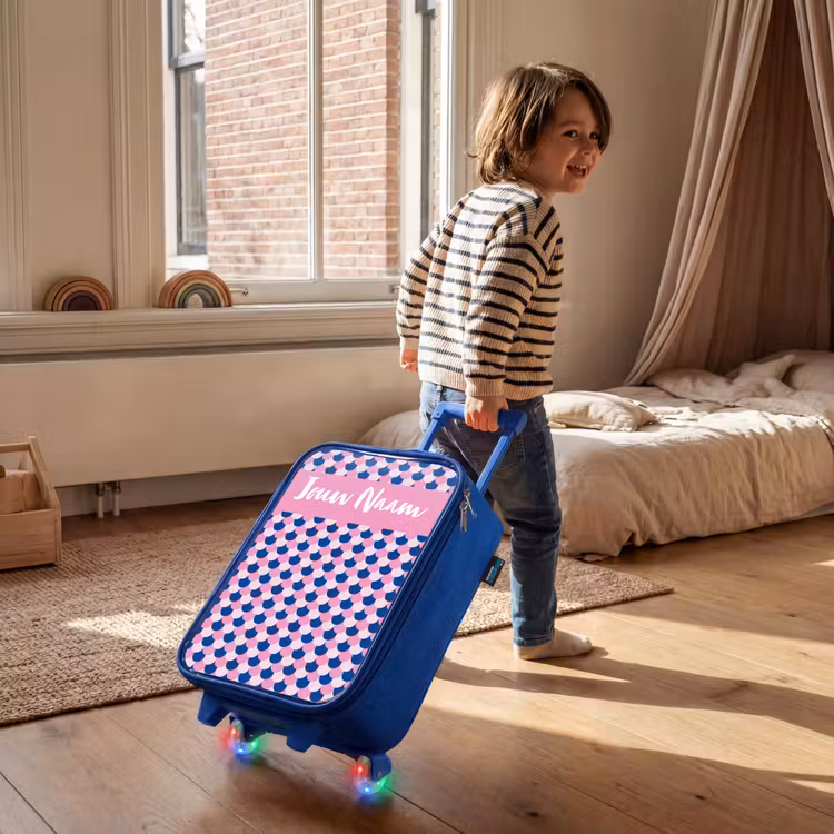 Kinderkoffer met naam - Blauw - Schubben - Patroon - Blauw - Roze — 3