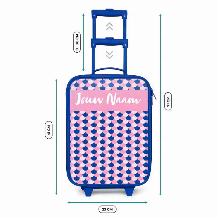 Kinderkoffer met naam - Blauw - Schubben - Patroon - Blauw - Roze — 6